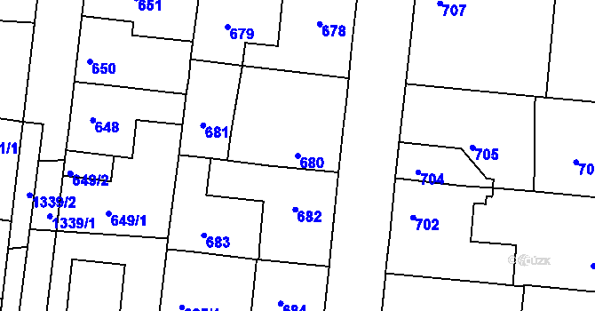 Parcela st. 680 v KÚ Tuchlovice, Katastrální mapa