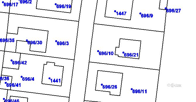 Parcela st. 696/10 v KÚ Tuchlovice, Katastrální mapa