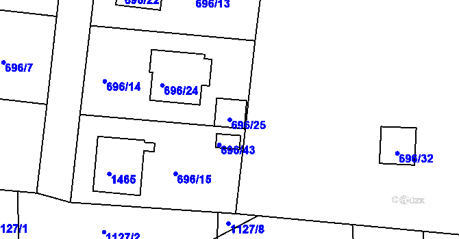 Parcela st. 696/25 v KÚ Tuchlovice, Katastrální mapa
