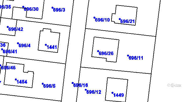 Parcela st. 696/26 v KÚ Tuchlovice, Katastrální mapa