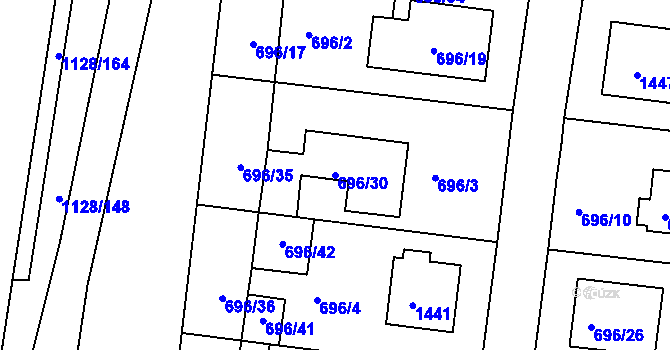Parcela st. 696/30 v KÚ Tuchlovice, Katastrální mapa