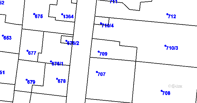 Parcela st. 709 v KÚ Tuchlovice, Katastrální mapa