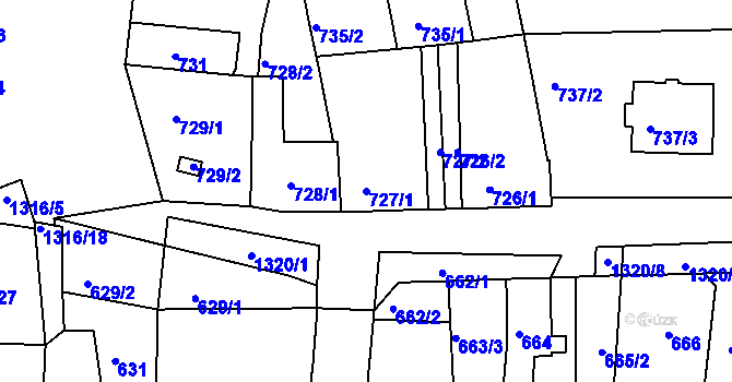 Parcela st. 727/1 v KÚ Tuchlovice, Katastrální mapa