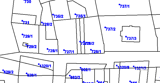 Parcela st. 727/2 v KÚ Tuchlovice, Katastrální mapa