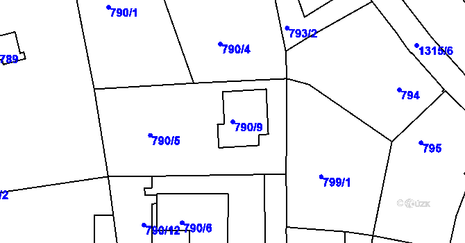 Parcela st. 790/9 v KÚ Tuchlovice, Katastrální mapa