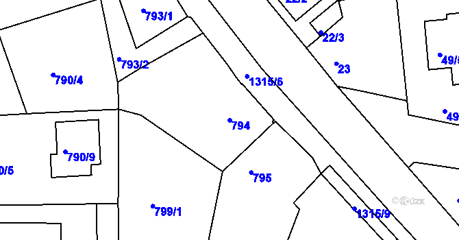 Parcela st. 794 v KÚ Tuchlovice, Katastrální mapa