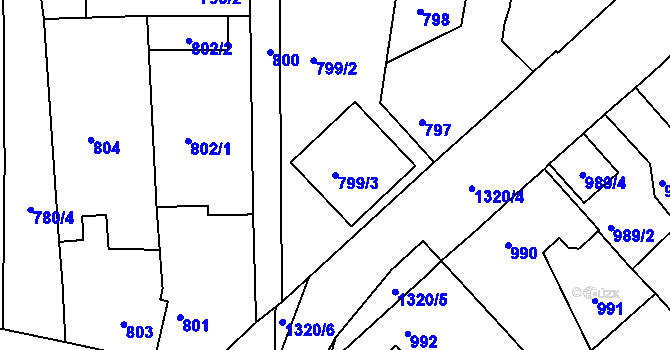 Parcela st. 799/3 v KÚ Tuchlovice, Katastrální mapa