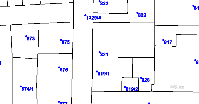 Parcela st. 821 v KÚ Tuchlovice, Katastrální mapa