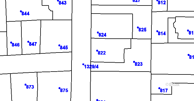 Parcela st. 822 v KÚ Tuchlovice, Katastrální mapa