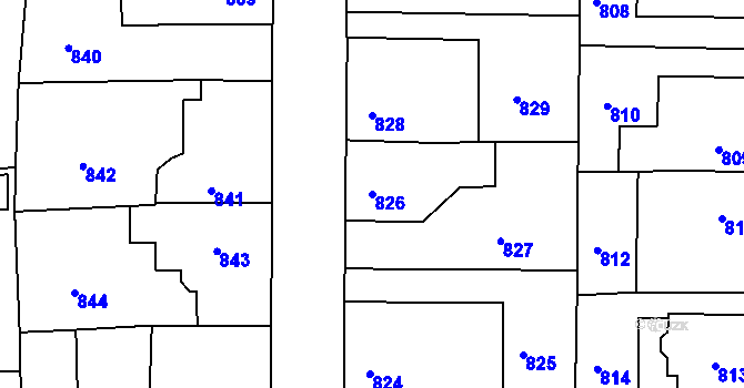 Parcela st. 826 v KÚ Tuchlovice, Katastrální mapa
