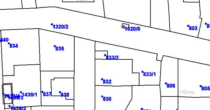 Parcela st. 833/2 v KÚ Tuchlovice, Katastrální mapa
