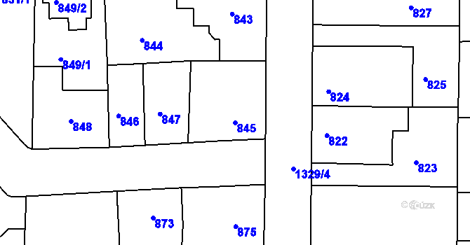 Parcela st. 845 v KÚ Tuchlovice, Katastrální mapa