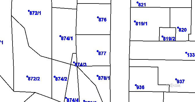 Parcela st. 877 v KÚ Tuchlovice, Katastrální mapa