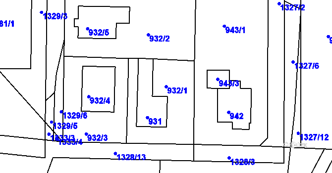 Parcela st. 932/1 v KÚ Tuchlovice, Katastrální mapa