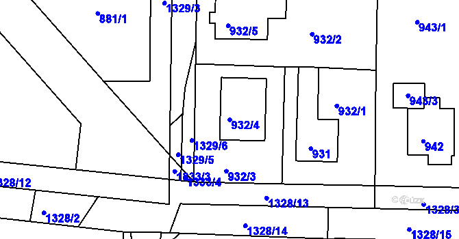 Parcela st. 932/4 v KÚ Tuchlovice, Katastrální mapa