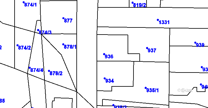 Parcela st. 936 v KÚ Tuchlovice, Katastrální mapa