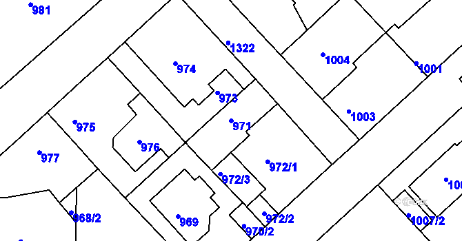 Parcela st. 971 v KÚ Tuchlovice, Katastrální mapa