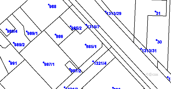 Parcela st. 985/1 v KÚ Tuchlovice, Katastrální mapa