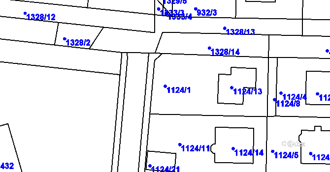 Parcela st. 1124/1 v KÚ Tuchlovice, Katastrální mapa