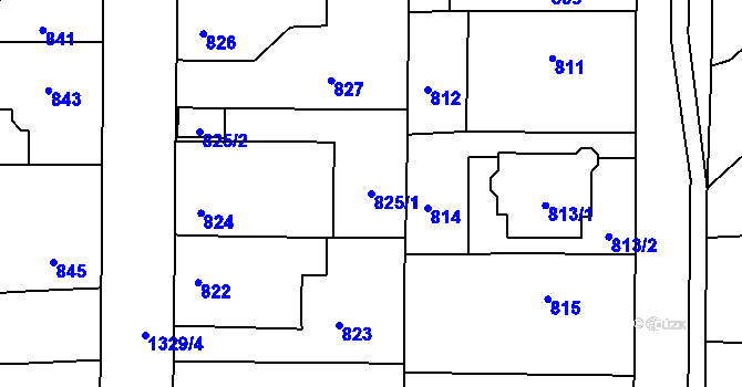 Parcela st. 825/1 v KÚ Tuchlovice, Katastrální mapa