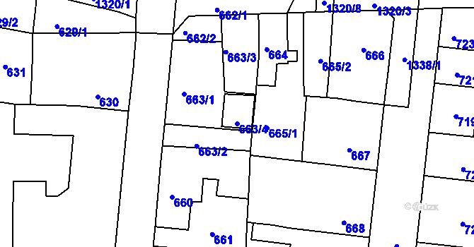 Parcela st. 663/4 v KÚ Tuchlovice, Katastrální mapa