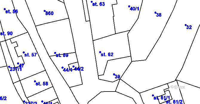 Parcela st. 62 v KÚ Tuchoměřice, Katastrální mapa