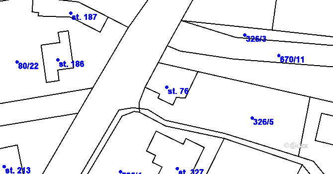 Parcela st. 76 v KÚ Tuchoměřice, Katastrální mapa