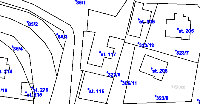 Parcela st. 117 v KÚ Tuchoměřice, Katastrální mapa
