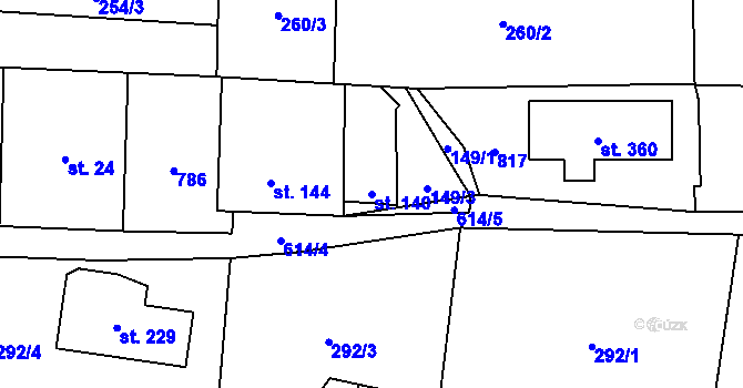 Parcela st. 140 v KÚ Tuchoměřice, Katastrální mapa