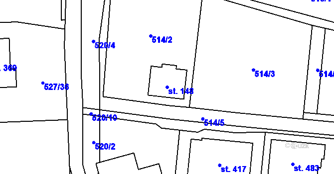 Parcela st. 148 v KÚ Tuchoměřice, Katastrální mapa