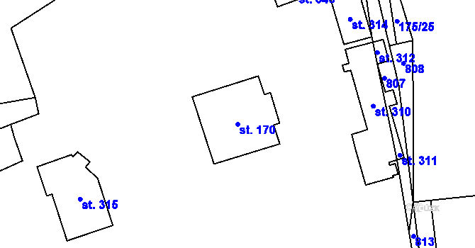 Parcela st. 170 v KÚ Tuchoměřice, Katastrální mapa