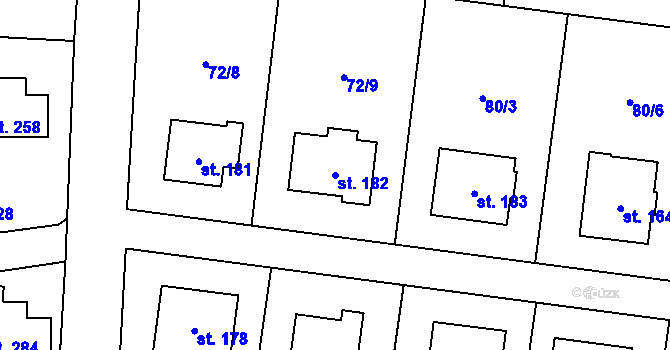 Parcela st. 182 v KÚ Tuchoměřice, Katastrální mapa