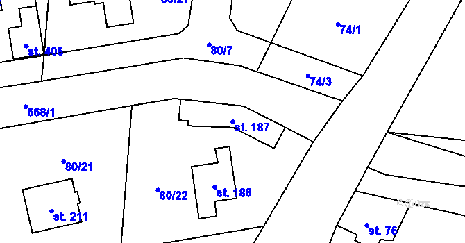 Parcela st. 187 v KÚ Tuchoměřice, Katastrální mapa