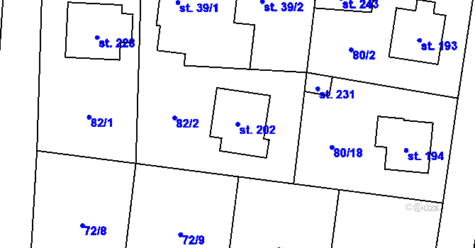 Parcela st. 202 v KÚ Tuchoměřice, Katastrální mapa