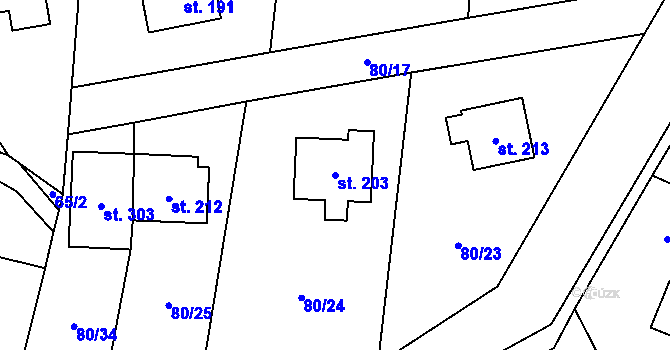 Parcela st. 203 v KÚ Tuchoměřice, Katastrální mapa