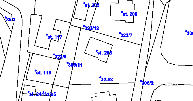 Parcela st. 206 v KÚ Tuchoměřice, Katastrální mapa