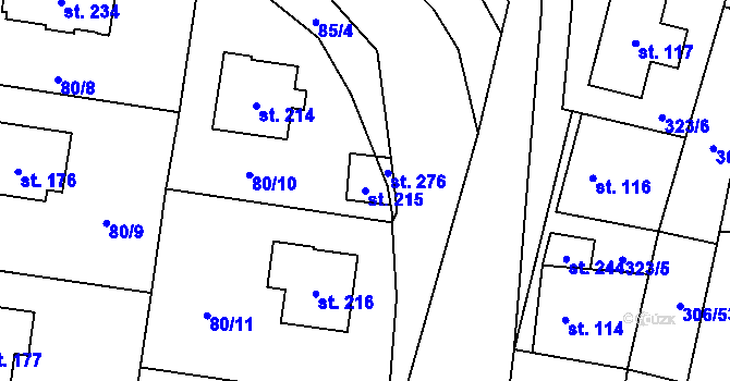 Parcela st. 215 v KÚ Tuchoměřice, Katastrální mapa