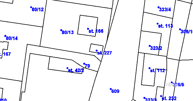 Parcela st. 227 v KÚ Tuchoměřice, Katastrální mapa