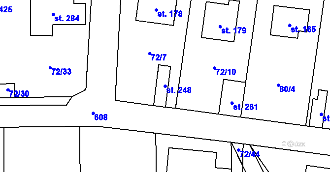Parcela st. 248 v KÚ Tuchoměřice, Katastrální mapa