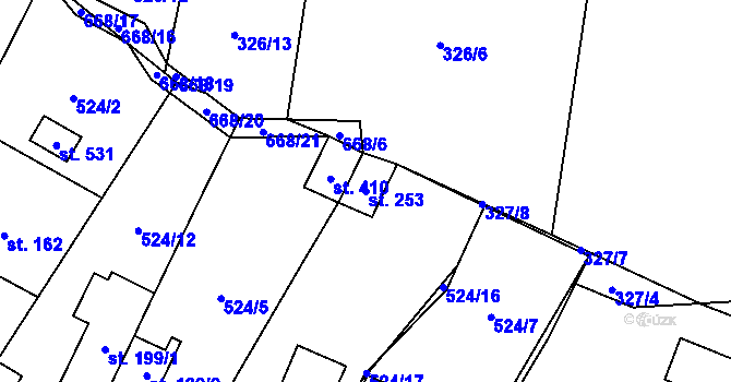 Parcela st. 253 v KÚ Tuchoměřice, Katastrální mapa