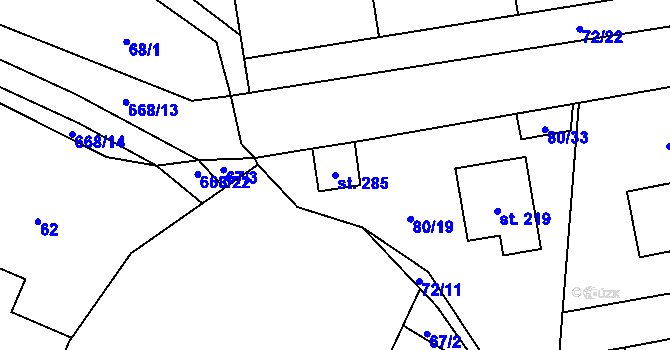 Parcela st. 285 v KÚ Tuchoměřice, Katastrální mapa