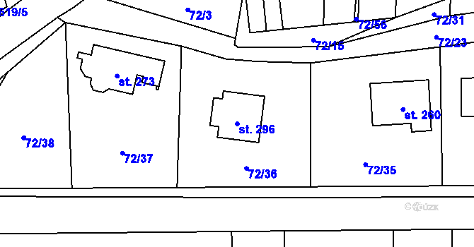Parcela st. 296 v KÚ Tuchoměřice, Katastrální mapa