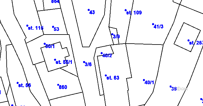 Parcela st. 40/2 v KÚ Tuchoměřice, Katastrální mapa