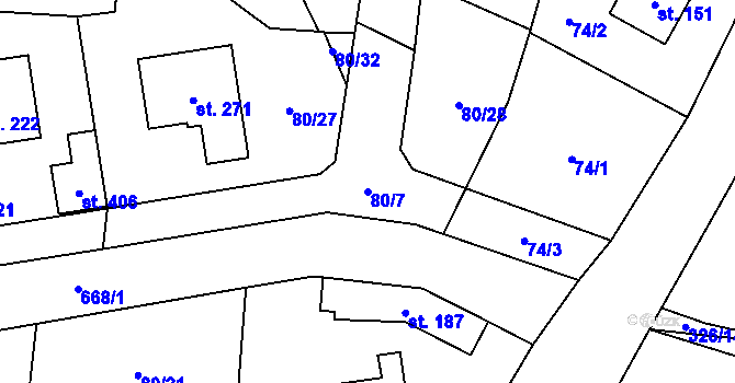 Parcela st. 80/7 v KÚ Tuchoměřice, Katastrální mapa