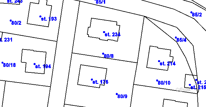 Parcela st. 80/8 v KÚ Tuchoměřice, Katastrální mapa