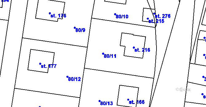 Parcela st. 80/11 v KÚ Tuchoměřice, Katastrální mapa
