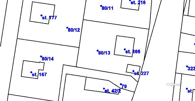 Parcela st. 80/13 v KÚ Tuchoměřice, Katastrální mapa