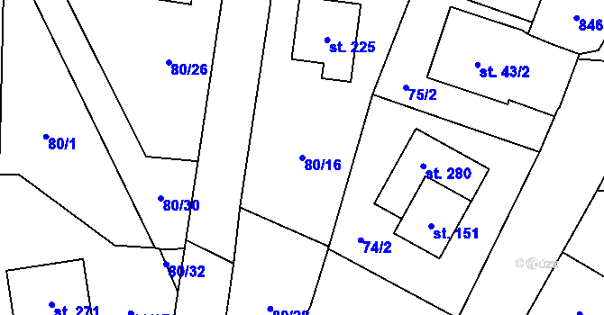 Parcela st. 80/16 v KÚ Tuchoměřice, Katastrální mapa