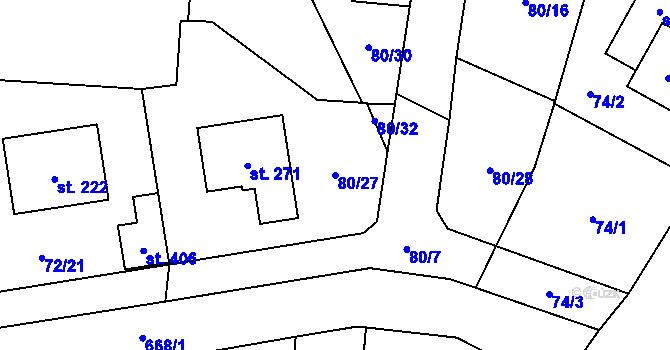 Parcela st. 80/27 v KÚ Tuchoměřice, Katastrální mapa