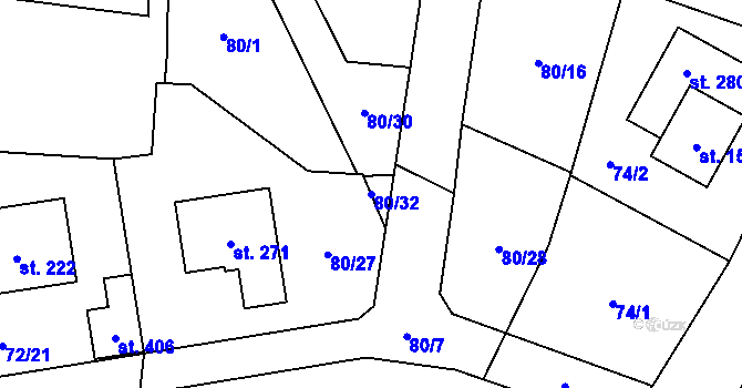 Parcela st. 80/32 v KÚ Tuchoměřice, Katastrální mapa